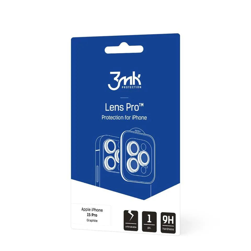 3mk Lens Protection Pro – „iPhone 15 Pro“ kameros objektyvo apsauginis stiklas (grafito)