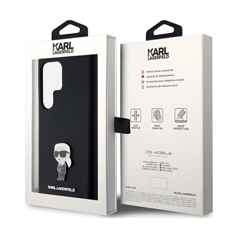 Karl Lagerfeld Silicone Ikonik Metal Pin – Dėklas Samsung Galaxy S24 Ultra (juodas)