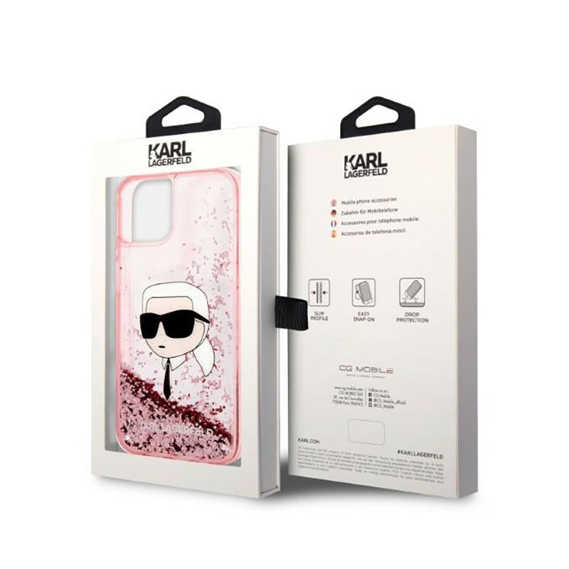 Karl Lagerfeld skystantis blizgutis NFT Karlo galva – dėklas iPhone 14 Plus (rožinis)