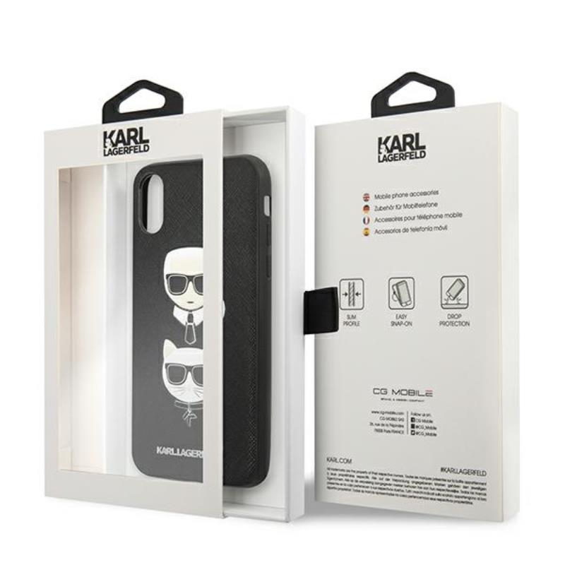 Karl Lagerfeld Saffiano Karl & Choupette Heads - Dėklas iPhone Xs / X (juodas)