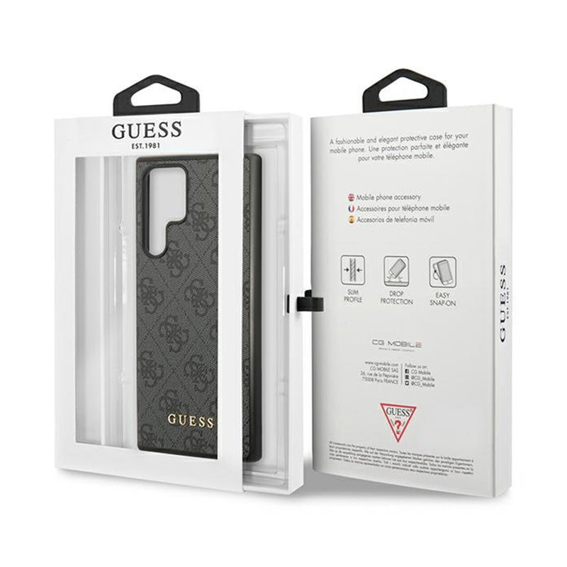 Guess 4G Metal Gold Logo – dėklas, skirtas „Samsung Galaxy S24 Ultra“ (juodas)