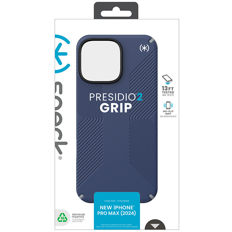 Speck Presidio2 Grip - Dėklas skirtas iPhone 16 Pro Max (Pakrantės mėlyna / Dulkėta pilka / Balta)