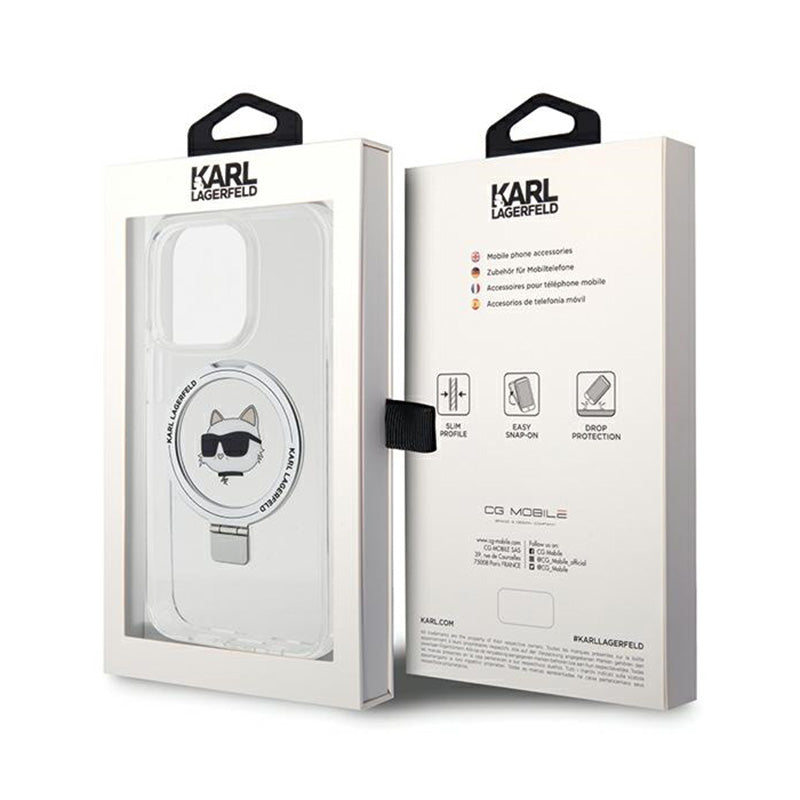 Karl Lagerfeld Ring Stand Choupette Head MagSafe - „iPhone 15 Pro Max“ dėklas (baltas)