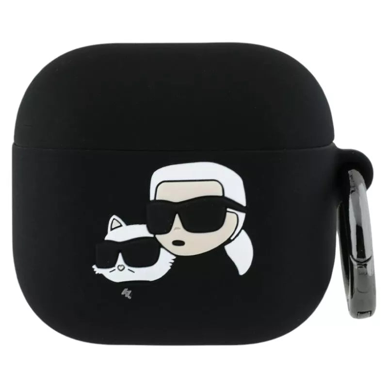 Karl Lagerfeld Silikoninis Karl & Choupette Head 3D - AirPods 4 dėklas (juodas)