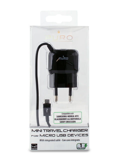PURO Mini kelioninis kroviklis – nešiojamasis sieninis kroviklis su „Micro USB“ laidu (juodas)