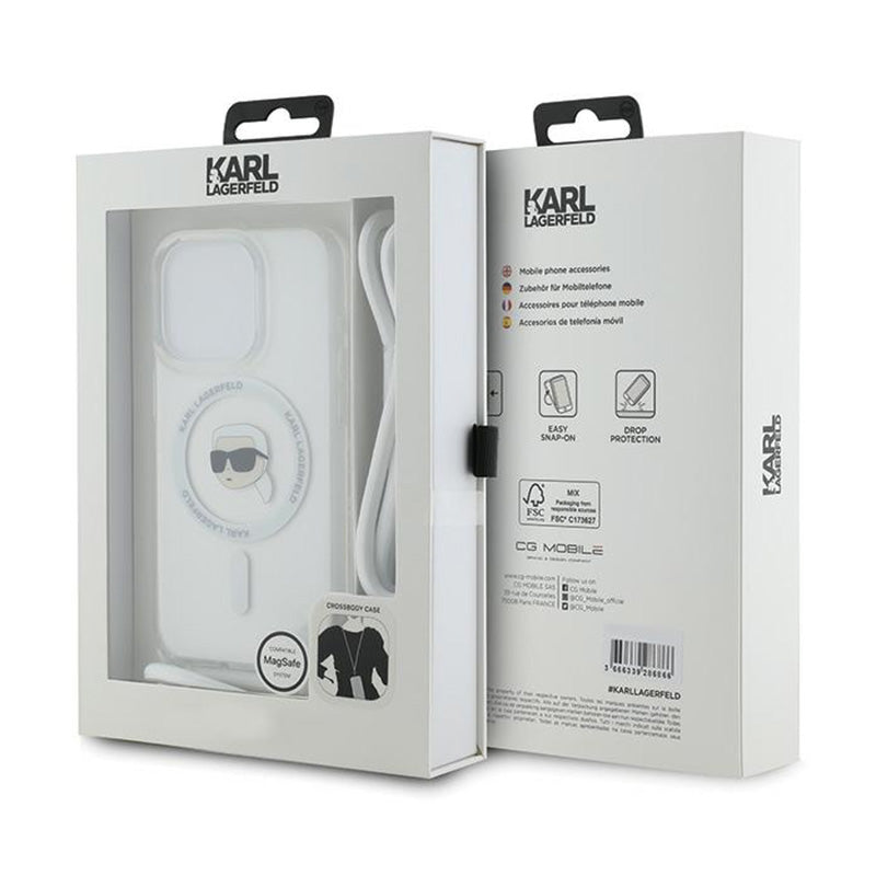 Karl Lagerfeld krepšys per petį IML Karl Head MagSafe – „iPhone 15 Pro Max“ dėklas (permatomas)