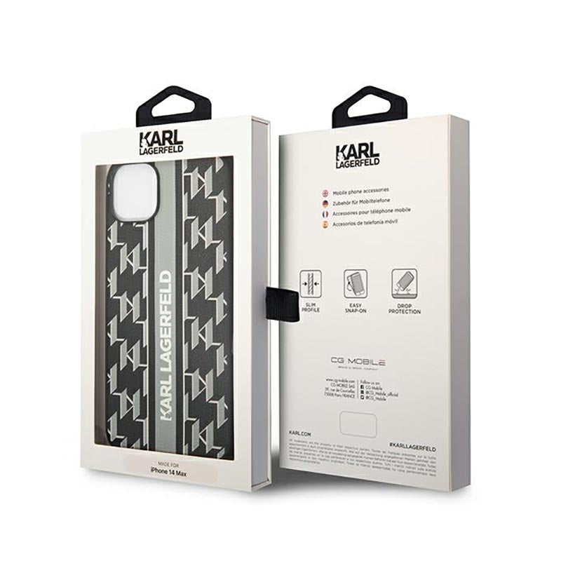 Karl Lagerfeld Monogram Stripe – Dėklas, skirtas iPhone 14 Plus (pilkas)