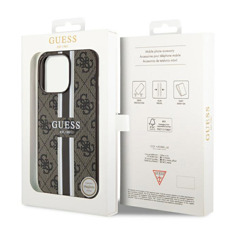 Guess 4G Printed Stripes MagSafe – Dėklas, skirtas iPhone 13 Pro Max (rudas)