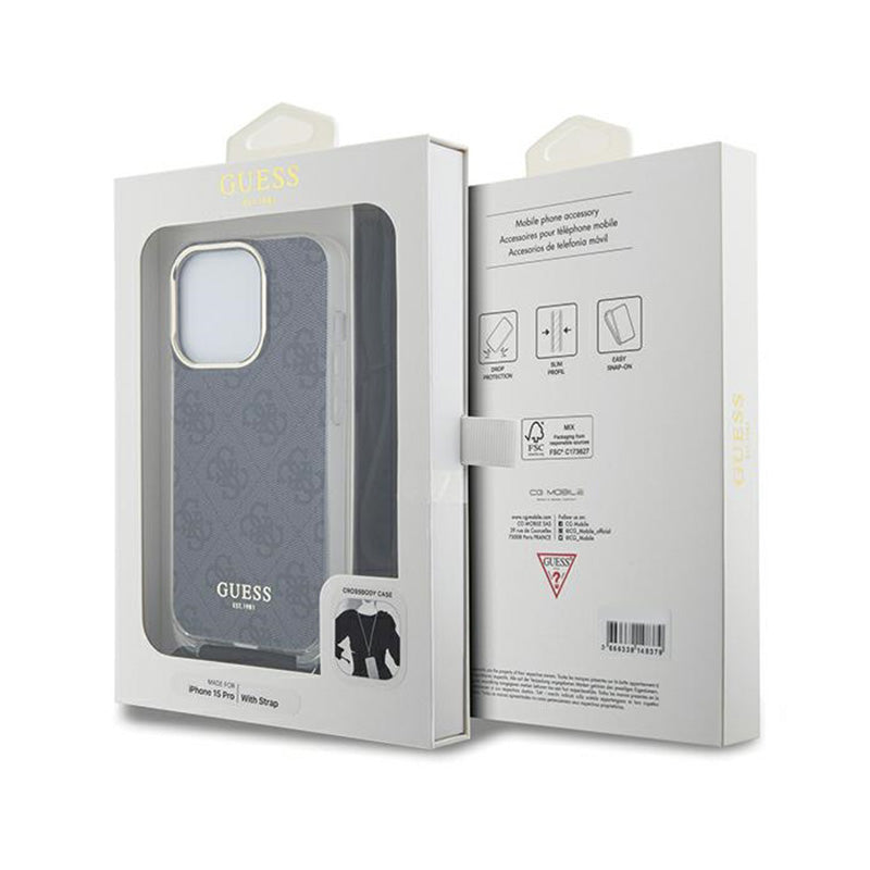 Guess Crossbody Cord 4G Print – iPhone 15 Pro Max dėklas (juodas)