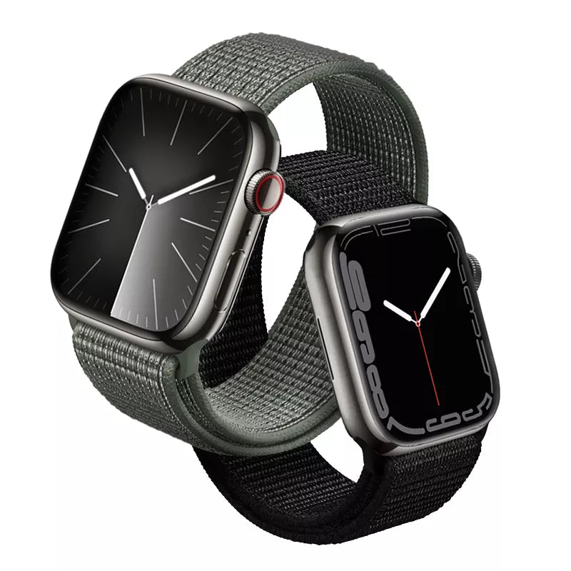 Crong Nylon extendash{} sportinis dirželis, skirtas Apple Watch 44/45/46/49 mm (karinė žalia)