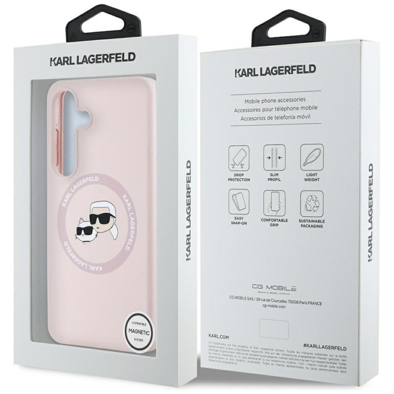 Karl Lagerfeld Silicone Double Heads And Circle MagSafe – dėklas Samsung Galaxy S25 (rožinis)