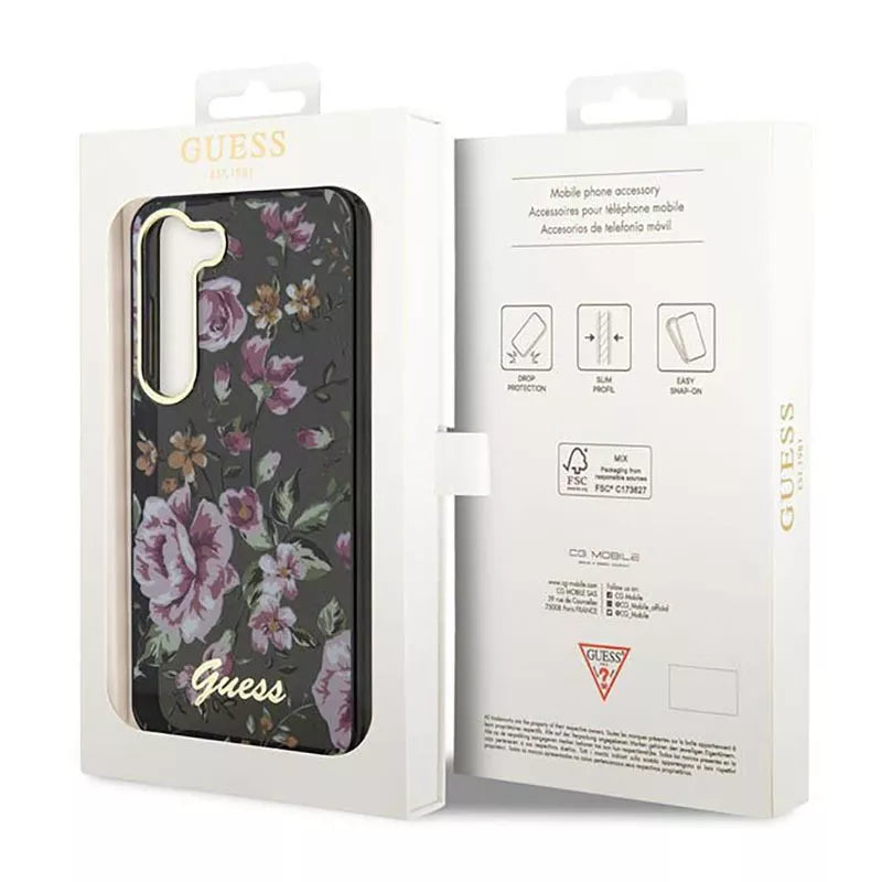 Guess Flower Collection – Dėklas, skirtas „Samsung Galaxy S23+“ (juodas)