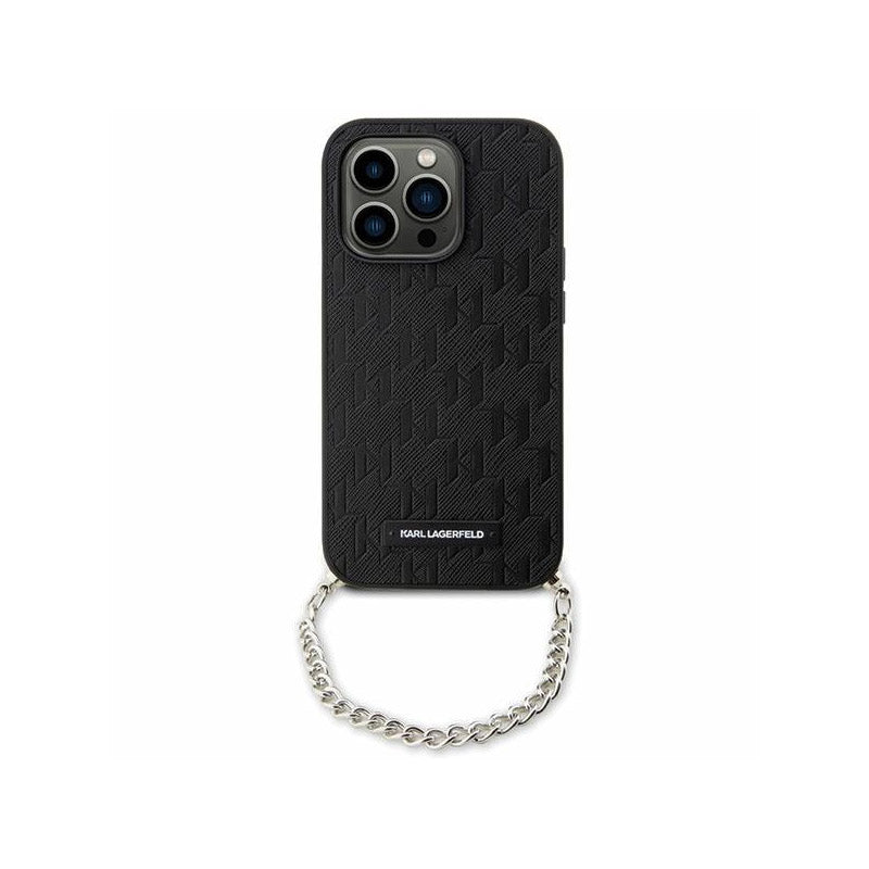 Karl Lagerfeld Saffiano Monogram Chain – dėklas iPhone 14 (juodas)