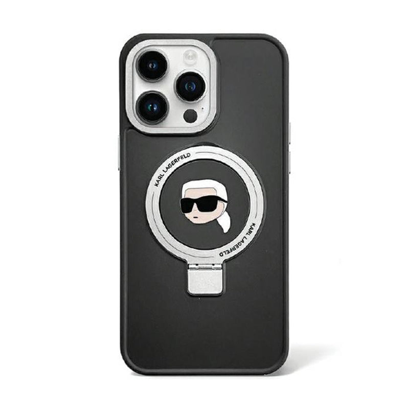 Karl Lagerfeld Ring Stand Karl Head MagSafe – „iPhone 15 Pro Max“ dėklas (juodas)