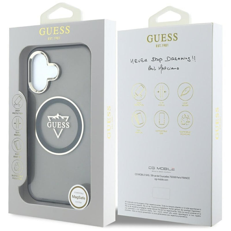 Guess IML Metal Mountain Logo MagSafe – dėklas iPhone 16 (juodas)