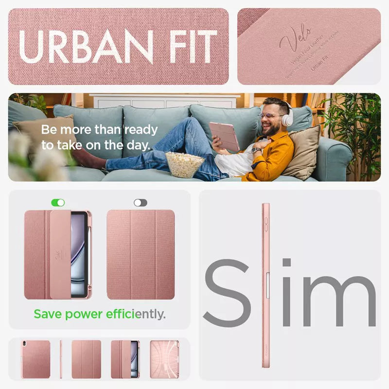 Spigen Urban Fit – dėklas, skirtas iPad Air 11" M3 (2025) / M2 (2024) / iPad Air 10.9" (5–4 kartos) (2022–2020) (rožinio aukso spalvos)