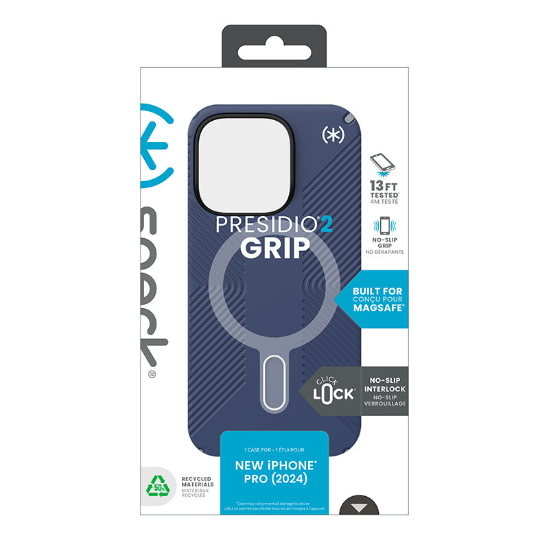 Speck Presidio2 Grip ClickLock & MagSafe - Dėklas iPhone 16 Pro (Coastal Blue / Dust Gray / White)