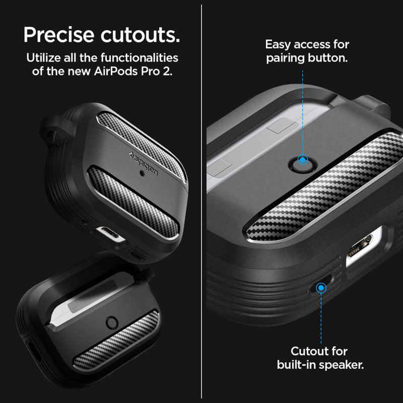 Spigen Rugged Armor – dėklas, skirtas „Apple AirPods Pro 1 / 2“ (juodas)