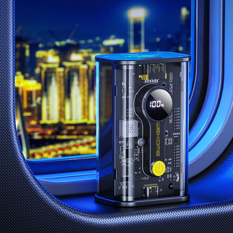 WEKOME WP-333 Vanguard Series - Nešiojamasis įkroviklis (power bank) 10000 mAh Super Charging PD 20W + QC 22.5W (juoda / permatoma)