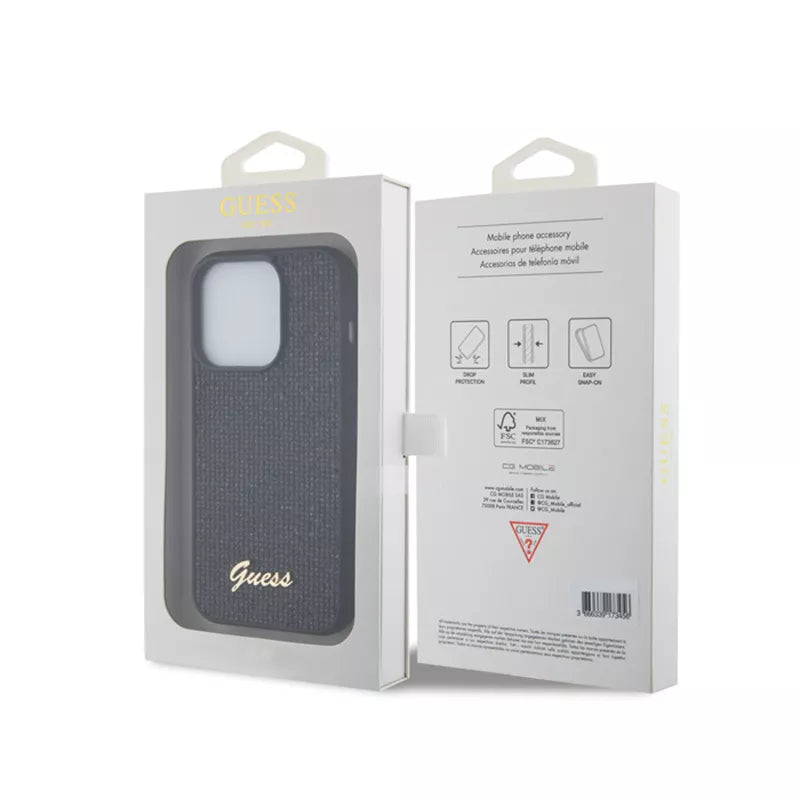 Guess Sequin Script Metal - dėklas skirtas iPhone 15 Pro (juodas)