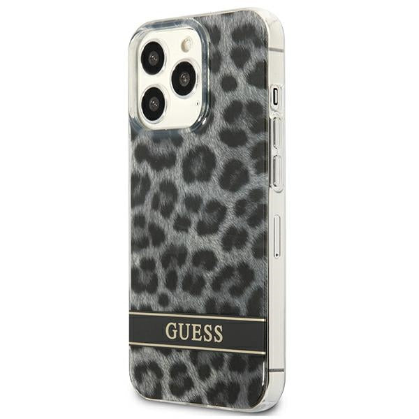 Guess Leopard Electro Stripe – dėklas iPhone 13 Pro (pilka)