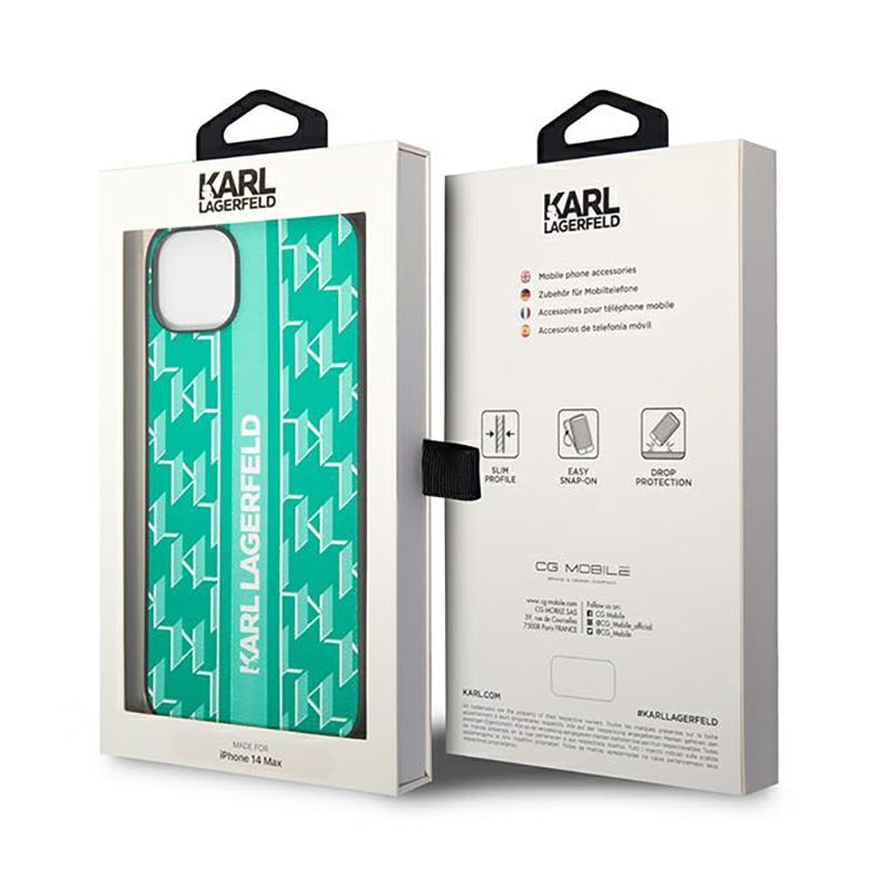 Karl Lagerfeld Monogram Stripe – dėklas iPhone 14 Plus (žalias)