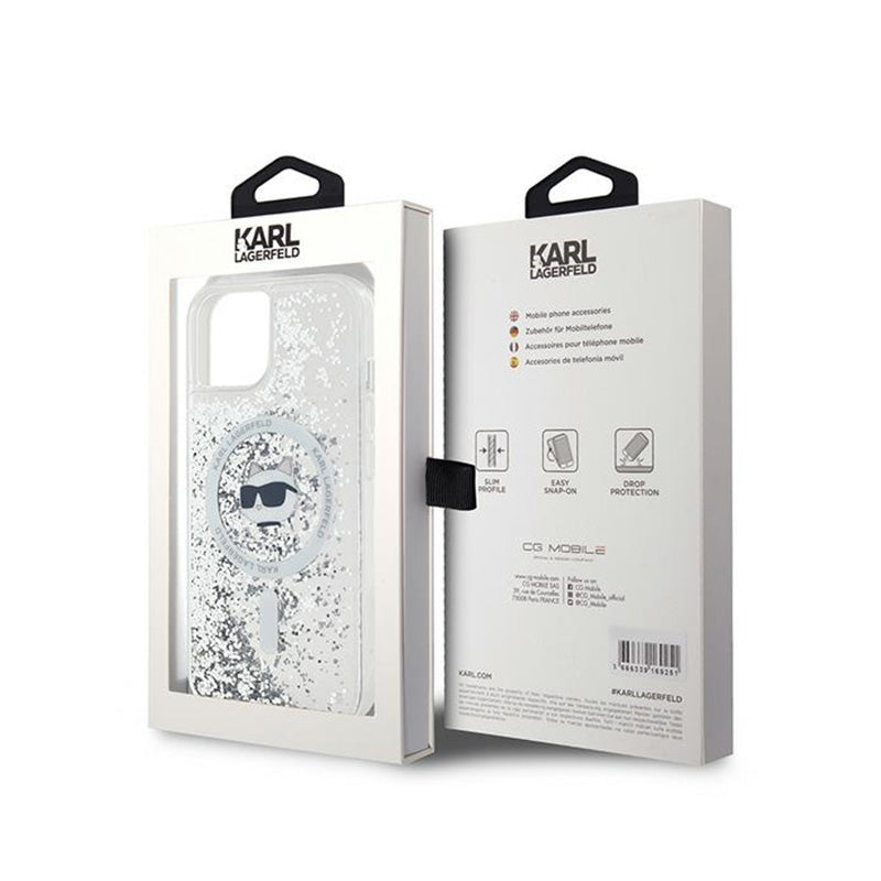 Karl Lagerfeld Liquid Glitter Choupette Head MagSafe - iPhone 15 Plus / 14 Plus dėklas (skaidrus)