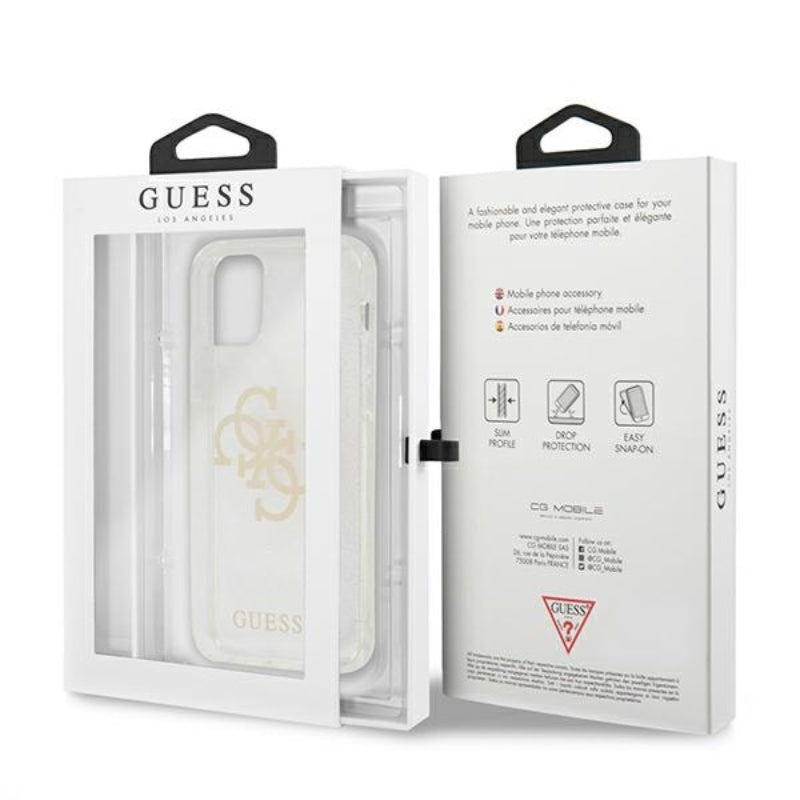 Guess Glitter 4G Big Logo – dėklas, skirtas „iPhone 12 Pro Max“ (skaidrus)