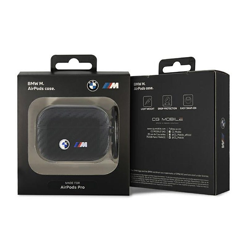 BMW Carbon dvigubas metalinis logotipas - dėklas, skirtas „Apple AirPods Pro“ (juodas)