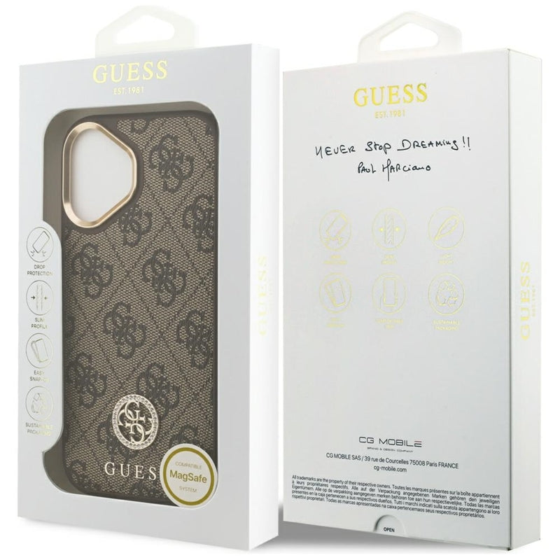 Guess 4G Strass Logotipas MagSafe - dėklas iPhone 17 (Rudos)