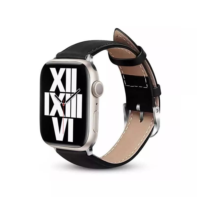 Crong Noble Band – natūralios odos apyrankė, skirta „Apple Watch“ 44/45/46/49 mm (juoda)