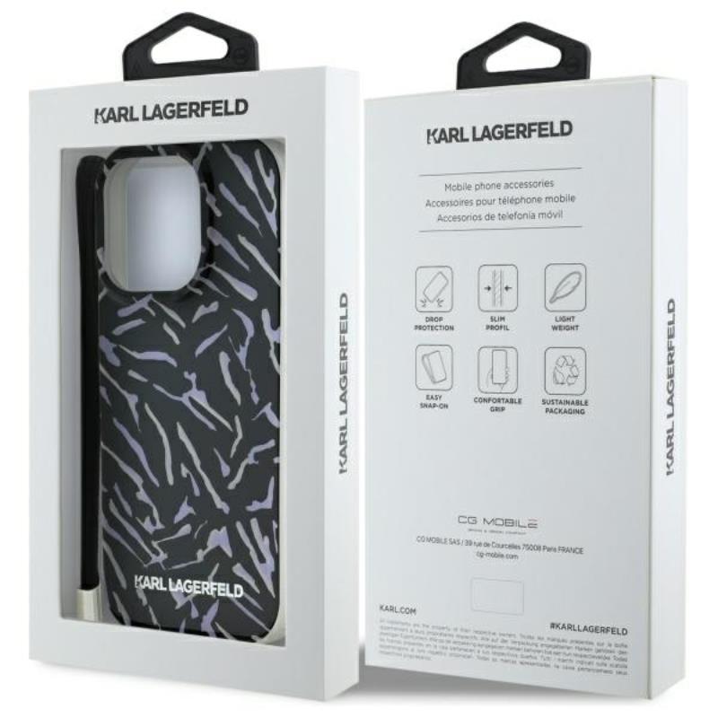 Karl Lagerfeld Zebra su virvele - dėklas iPhone 16 Pro (violetinė)