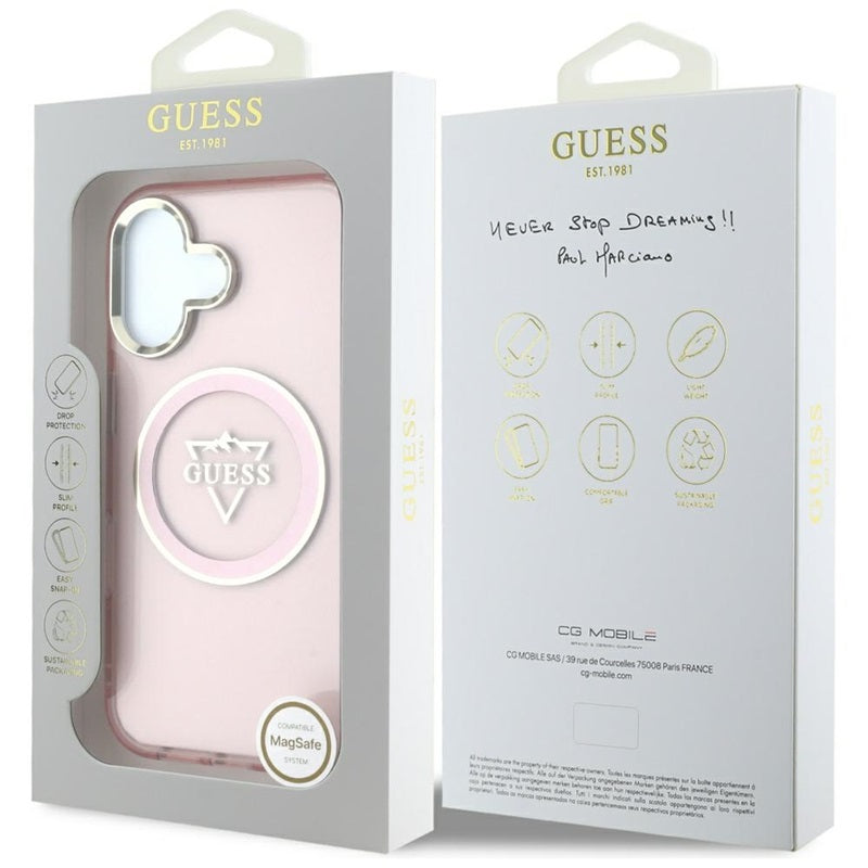 Guess IML Metal Mountain Logo MagSafe – dėklas skirtas iPhone 16 (rožinis)