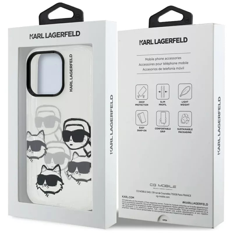 Karl Lagerfeld IML Multi K&C Head Pattern dėklas, skirtas iPhone 16 Pro (skaidrus)