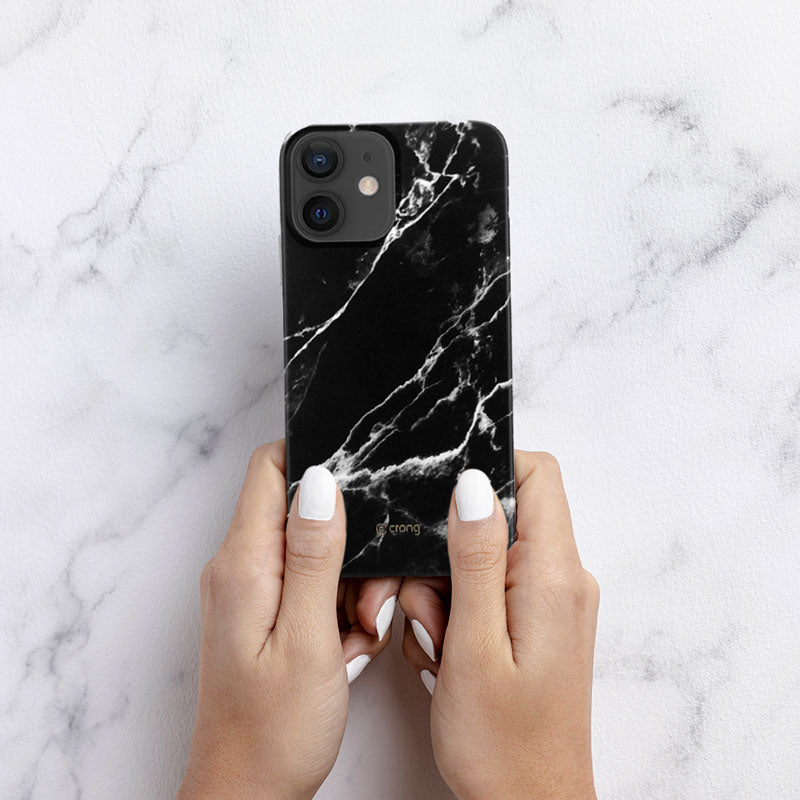 Crong Marble dėklas – iPhone 12 Mini dėklas (juodas)