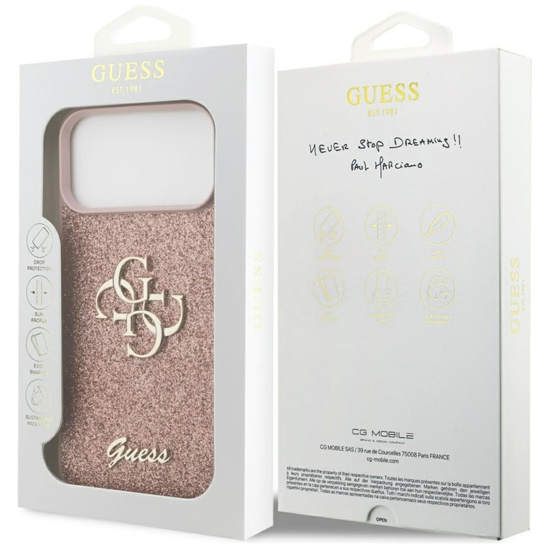 Guess Fixed Glitter Big 4G dėklas skirtas iPhone 17 Pro Max (rožinis)