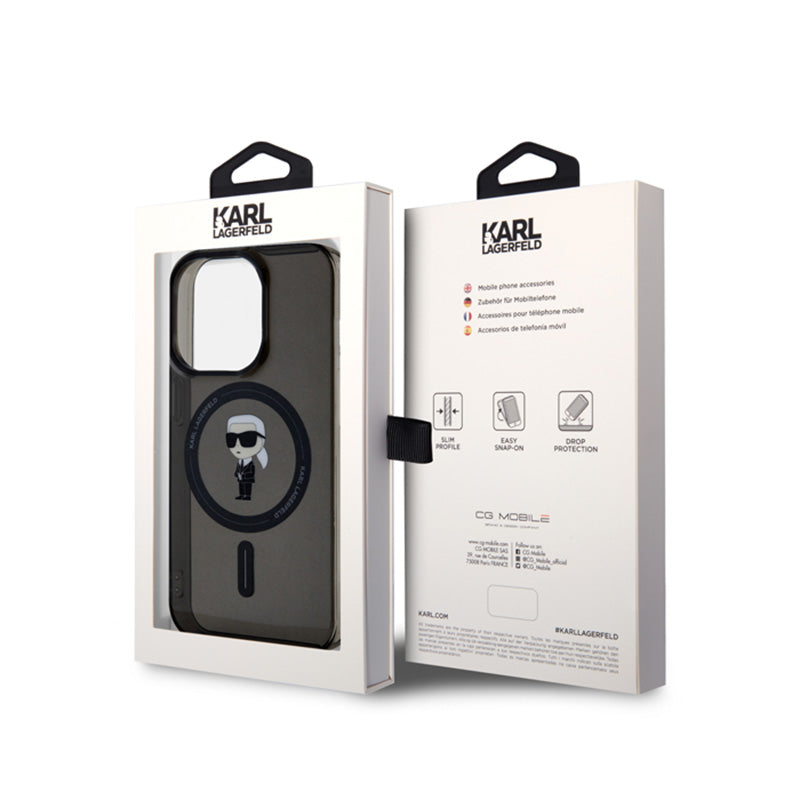 Karl Lagerfeld IML Ikonik MagSafe – dėklas, skirtas „iPhone 15 Pro“ (juoda spalva)
