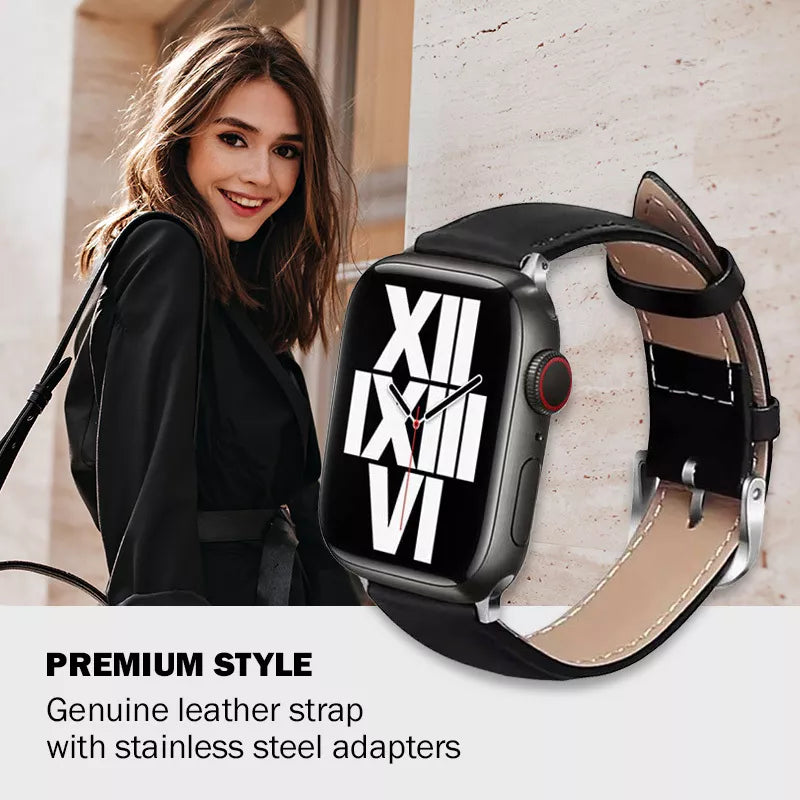 Crong Noble Band – natūralios odos apyrankė, skirta „Apple Watch“ 44/45/46/49 mm (juoda)
