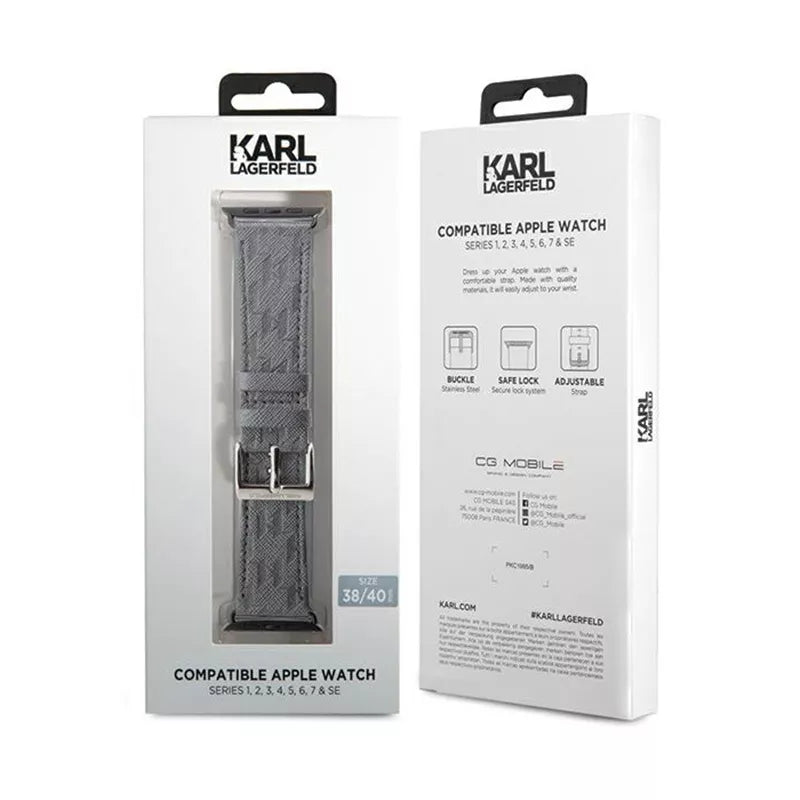 Karl Lagerfeld Saffiano Monogram - dirželis, skirtas „Apple Watch“ 38/40/41 mm (sidabrinis)