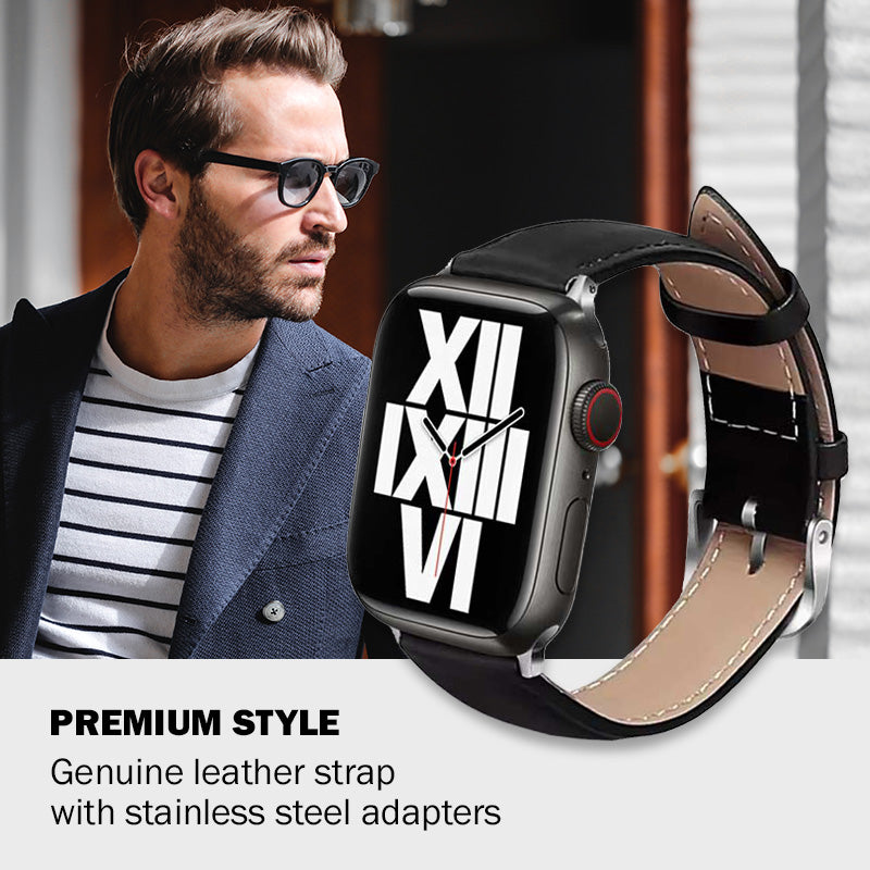 Crong Noble Band - natūralios odos apyrankė Apple Watch 44/45/46/49 mm (juoda)