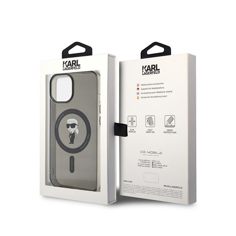 Karl Lagerfeld IML Ikonik MagSafe – „iPhone 15“ dėklas (juodas)
