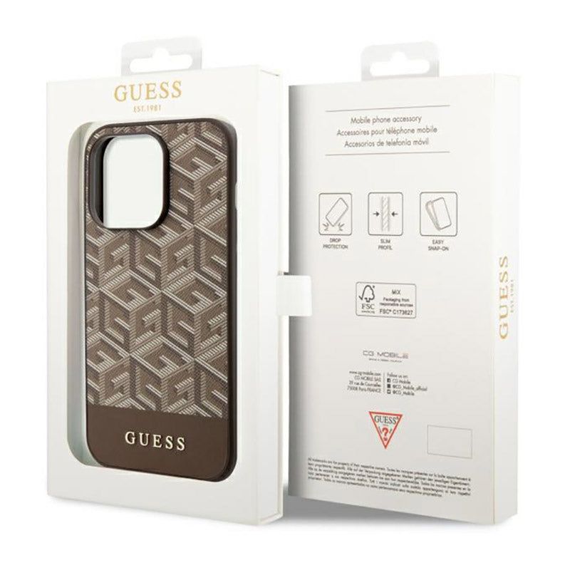 Guess GCube Stripes MagSafe – dėklas skirtas iPhone 14 Pro (rudas)