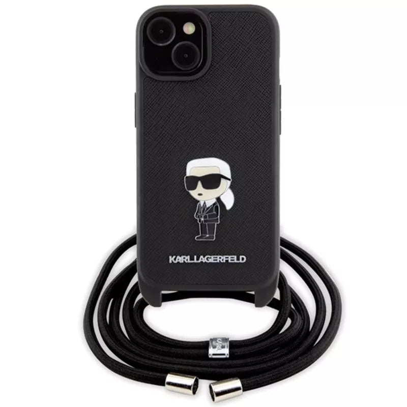 Karl Lagerfeld Crossbody Saffiano Monogram Ikonik Metal Pin - Dėklas iPhone 15 (Juodas)