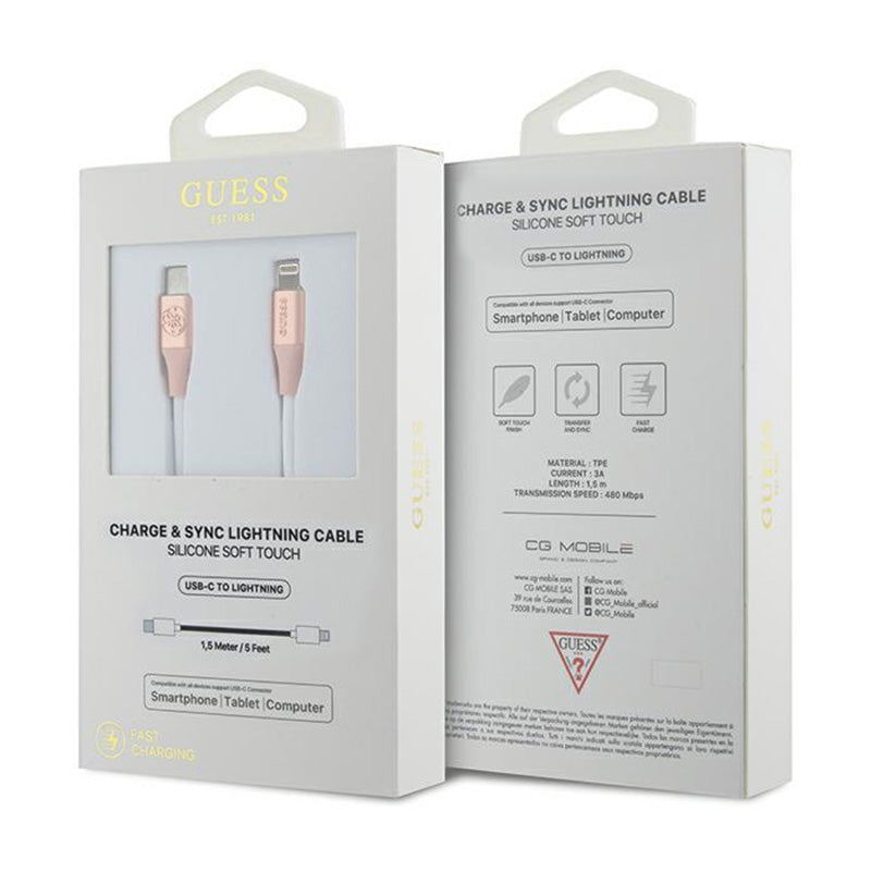 Guess Ebossed Logo - USB-C į Lightning kabelis MFi sertifikuotas 1.5m (rožinis)