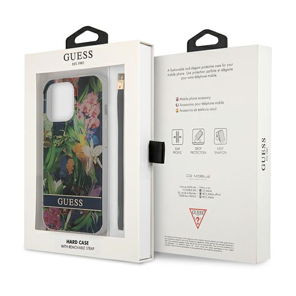 Guess Flower Cord – dėklas iPhone 13 Pro (mėlynas)