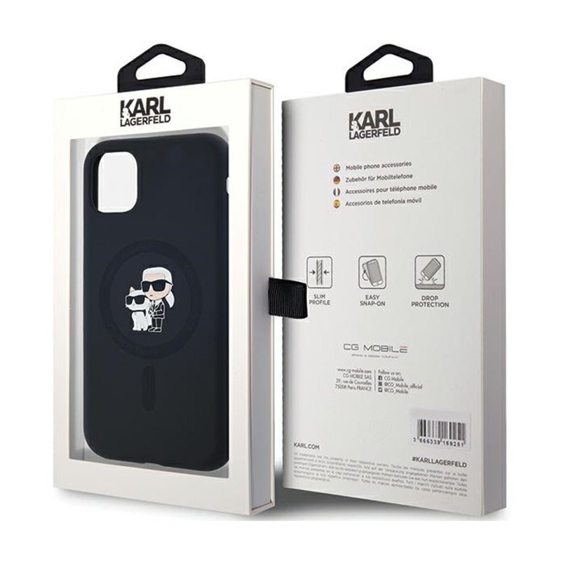 Karl Lagerfeld Silicone Karl & Choupette MagSafe – „iPhone 11“ dėklas (juodas)