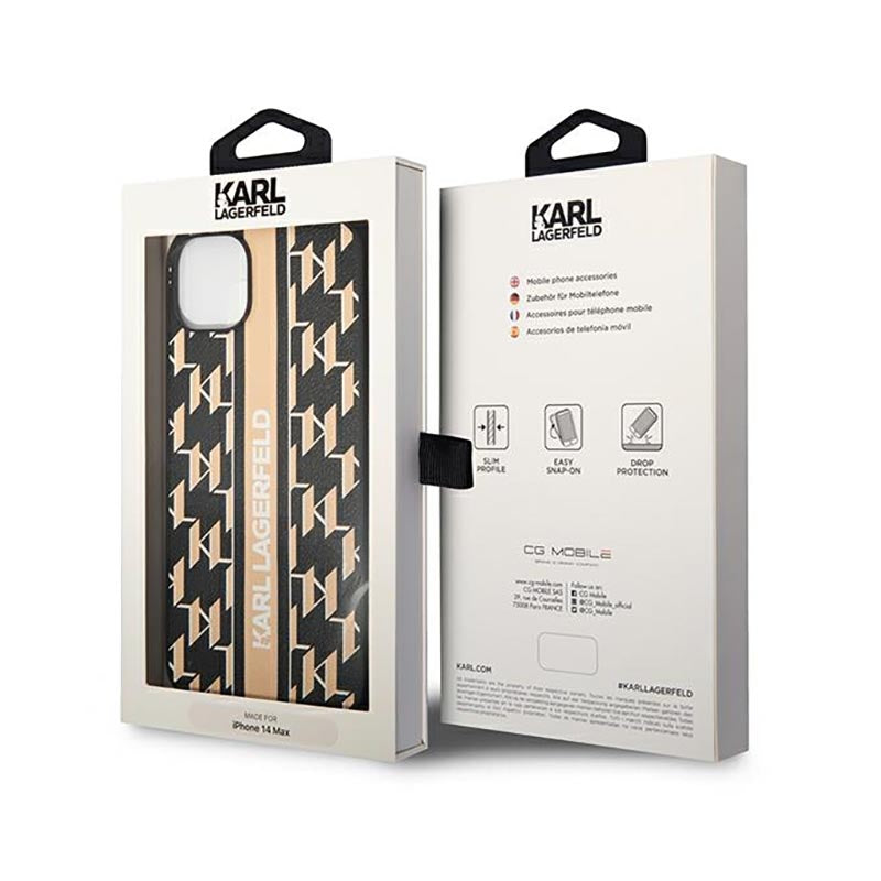 Karl Lagerfeld Monogram Stripe – iPhone 14 Plus dėklas (Rudas)