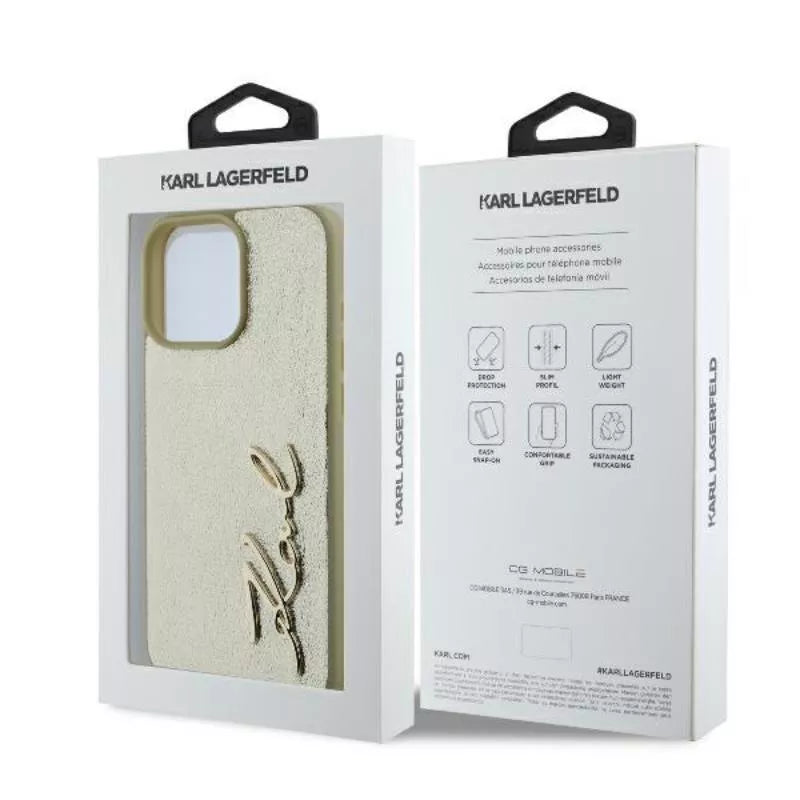 Karl Lagerfeld Metal Signature – Dėklas iPhone 16 Pro (auksinis)