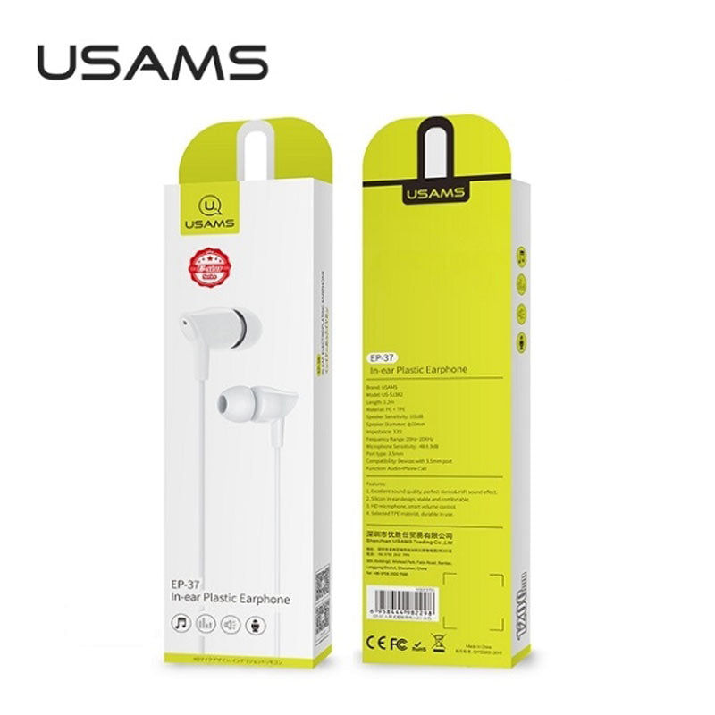 USAMS EP-37 – 3,5 mm stereo ausinės (baltos)