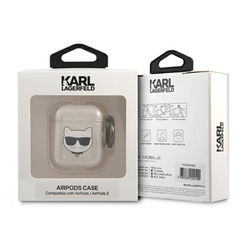Karl Lagerfeld Choupette Head Glitter – dėklas, skirtas „Airpods“ (aukso spalvos)